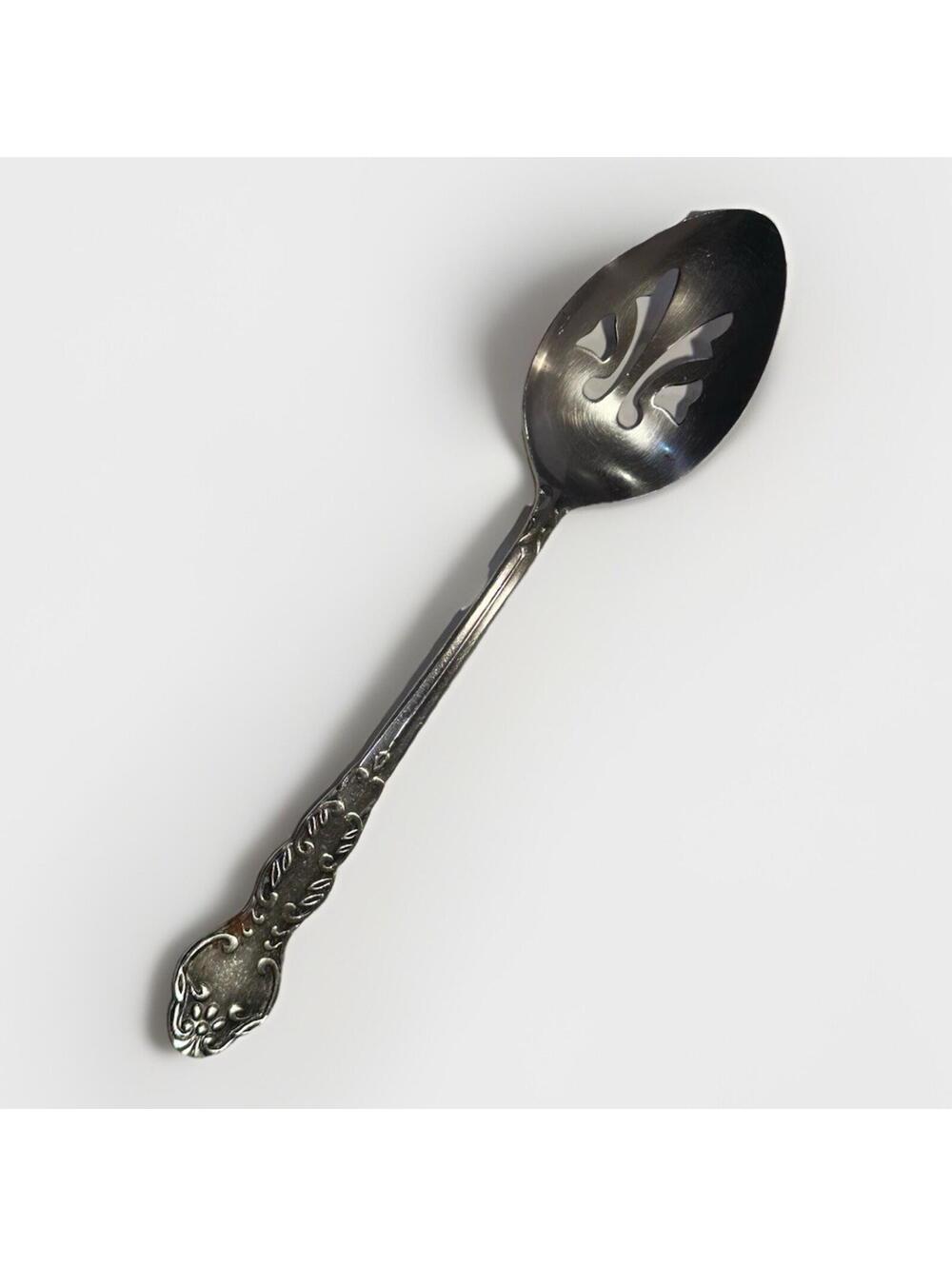 Vintage National Stainless Narcissus Slotted Pierced Serving Spoon Japan 8.5"